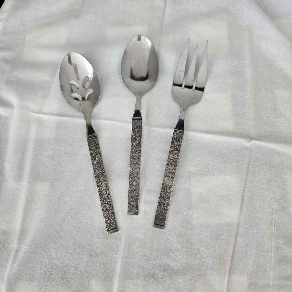 Hanford Forge Finesse 3 Piece Floral Serving Utensil Set Stainless Steel Korea